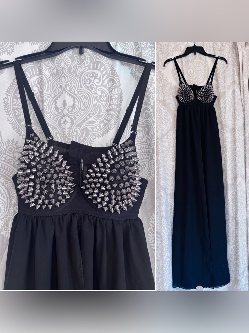Long Sheer gown robe dress spikes bra